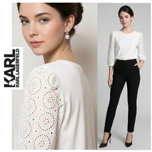 KARL LAGERFELD PARIS - White eyelet sleeve top